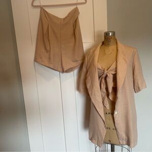 SHEIN- SZ M Tan 3 Piece Shorts Top Jacket Set Linen